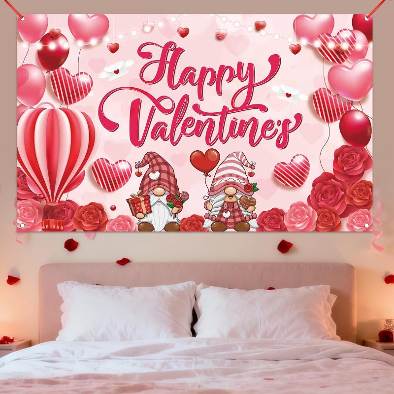 RUIZHUO Happy Valentines Day Banner Backdrop Valentines Day Decorations Party designed with Gnome Couple for Home, Stores, Parties or Photo Backgrounds indoors and outdoors 5.9x3.6FT - Image 4