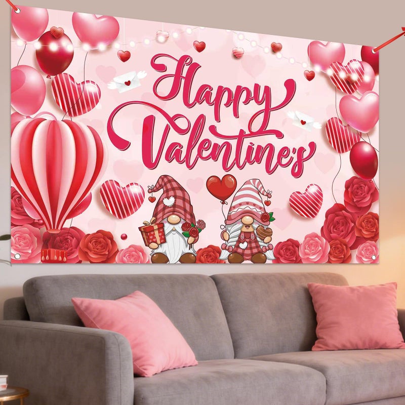RUIZHUO Happy Valentines Day Banner Backdrop Valentines Day Decorations Party designed with Gnome Couple for Home, Stores, Parties or Photo Backgrounds indoors and outdoors 5.9x3.6FT - Image 5