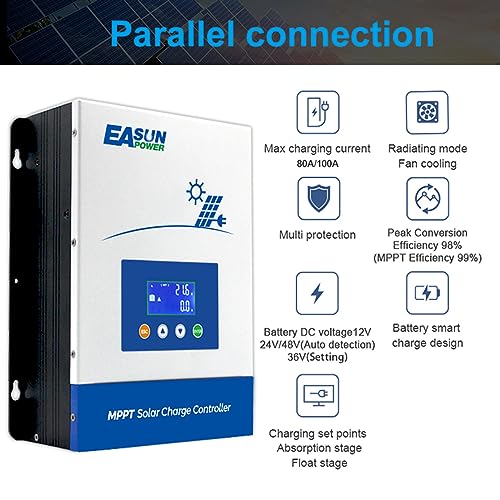 POWLAND 100A MPPT Solar Charge Controller,12V/24V/36V/48V Auto,Max Input 150V LCD Display Regulator Intelligent Regulator Charge Controller - Image 4