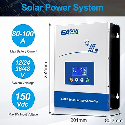 POWLAND 100A MPPT Solar Charge Controller,12V/24V/36V/48V Auto,Max Input 150V LCD Display Regulator Intelligent Regulator Charge Controller - Image 2