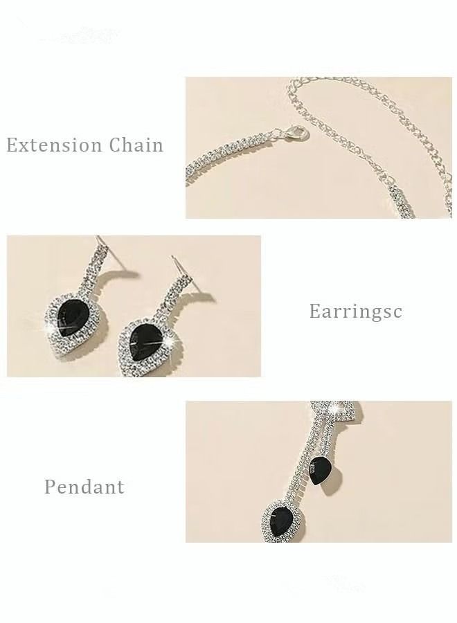 NIBEMINENT Fashion Jewelry Sets Rhinestone Decor Drop Earrings and Necklace Simple Earring Set Chain Wedding Dress Dinner Party Accessories Silver/Black  - Image 5