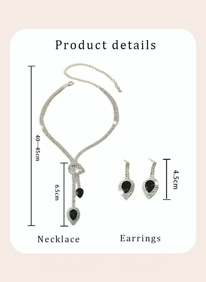 NIBEMINENT Fashion Jewelry Sets Rhinestone Decor Drop Earrings and Necklace Simple Earring Set Chain Wedding Dress Dinner Party Accessories Silver/Black  - Image 3