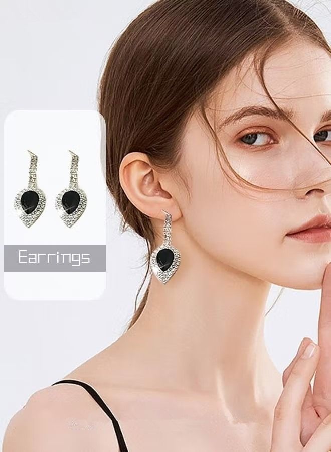 NIBEMINENT Fashion Jewelry Sets Rhinestone Decor Drop Earrings and Necklace Simple Earring Set Chain Wedding Dress Dinner Party Accessories Silver/Black  - Image 2