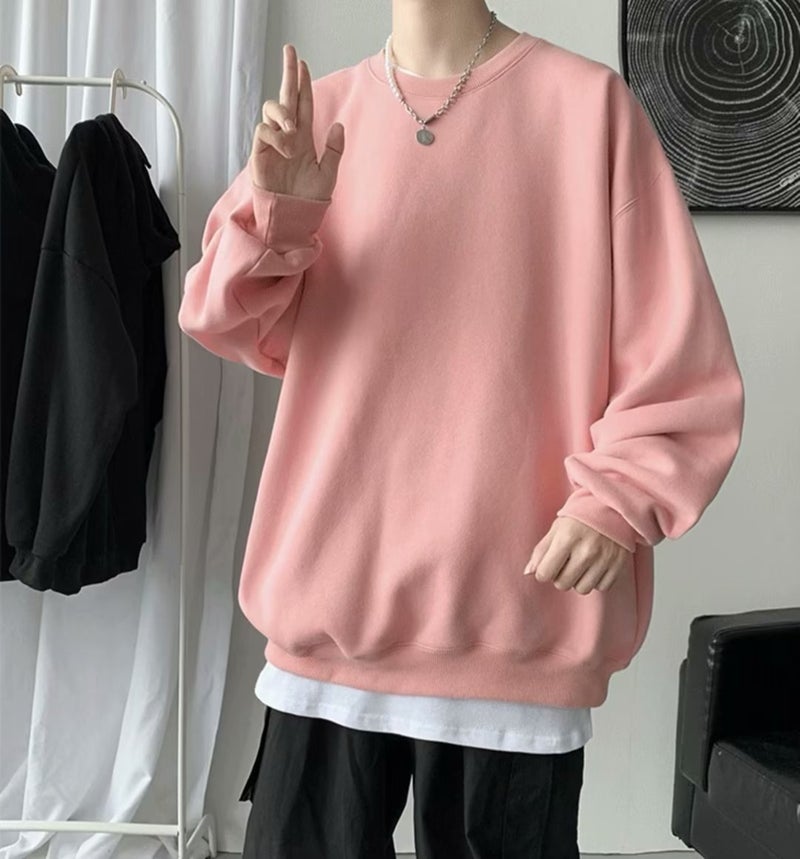 2024 Solid Color Hoodie Men Loose Fit Korean Trendy Sweater Lotus root color 