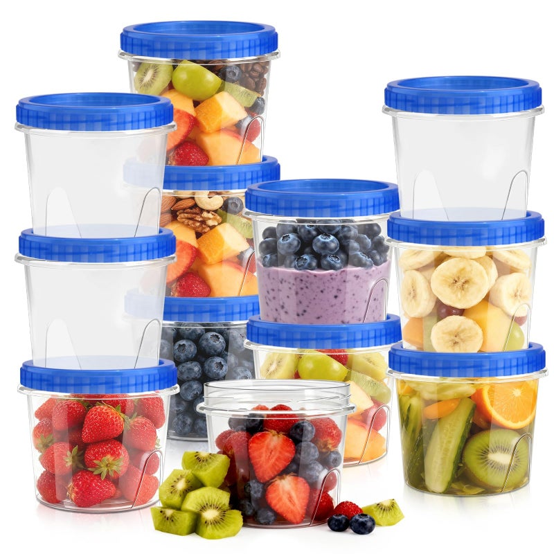 ISUSSER 12 Pack Freezer Containers with Screw On Lids, 24 Oz Stackable Reusable Plastic Storage Container, Airtight Plastic Food Storage Containers with Twist Top Lids for Food Soup Jello Sauce - Image 1