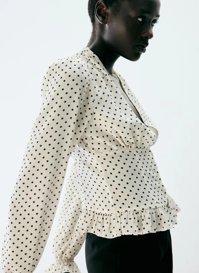 V-Neck Polka Dot Blouse