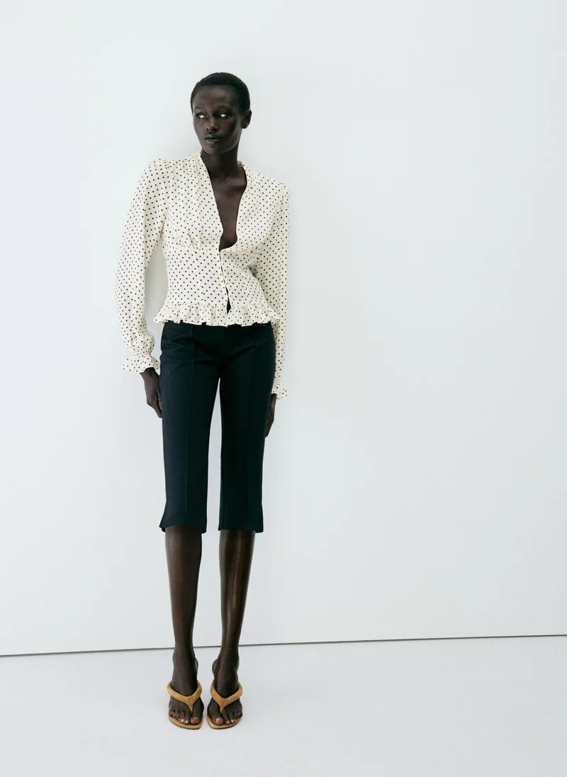 Mango 02-OFFWHITE V-Neck Polka Dot Blouse for Women | Best Price UAE