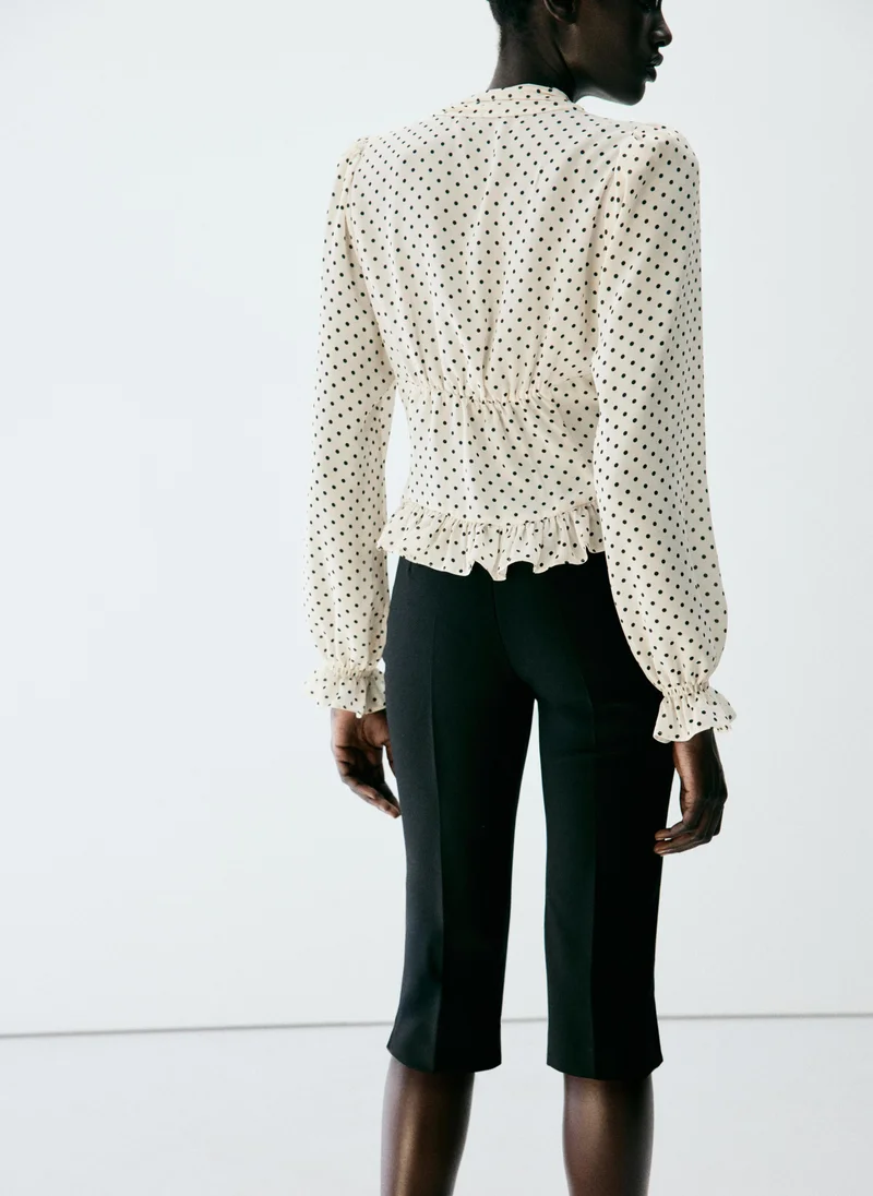 Mango 02-OFFWHITE V-Neck Polka Dot Blouse for Women | Best Price UAE