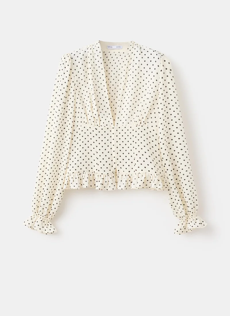 Mango 02-OFFWHITE V-Neck Polka Dot Blouse for Women | Best Price UAE