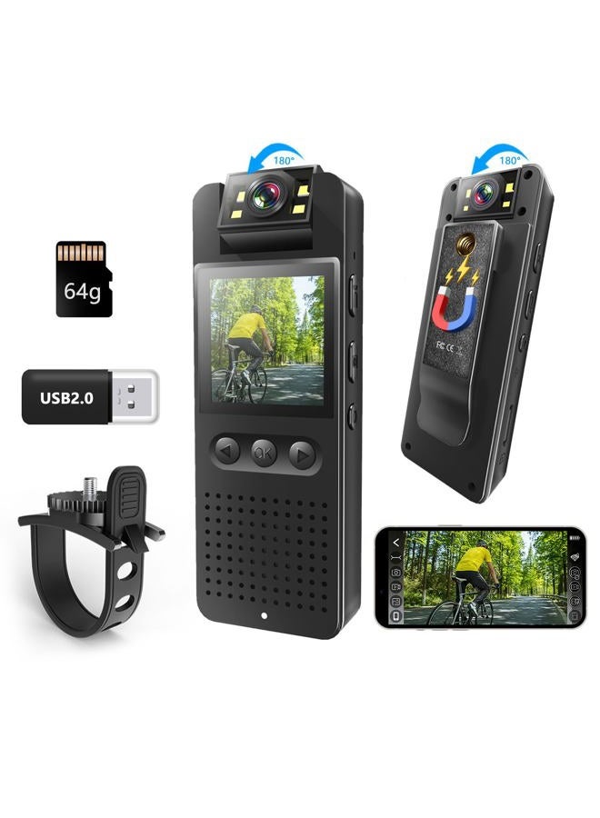 Bextgoo Body Cam, Mini Action Sports Camera Video Camcorder with Magnetic Back Clip& Bike Bracket, Color Night Vision,16MP Photoshoot, 64GB TF Card, POV Body Cameras Helmet Camera for Bike Traveling - Image 1