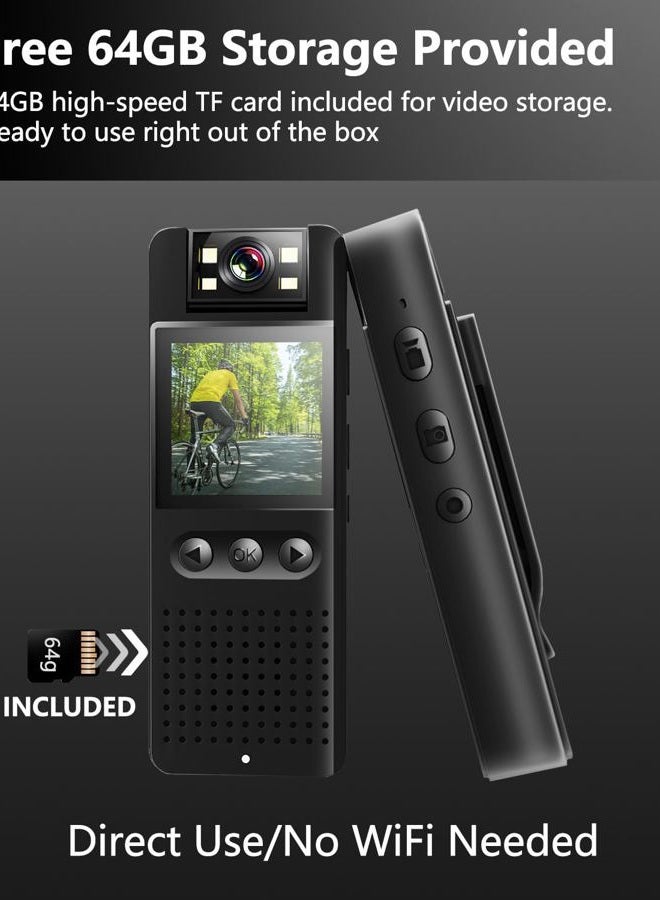 Bextgoo Body Cam, Mini Action Sports Camera Video Camcorder with Magnetic Back Clip& Bike Bracket, Color Night Vision,16MP Photoshoot, 64GB TF Card, POV Body Cameras Helmet Camera for Bike Traveling - Image 2