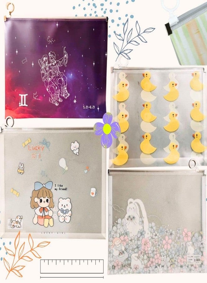 Mallexo Plastic Zipper Envelope Bag A4 Thickened File Organizer, Fashion Office Document Clutch Paper Folder Bag Transparent File Folder Storage Pouch Case Design Stationary 6PC (A5_21CM_17CM) - Image 1