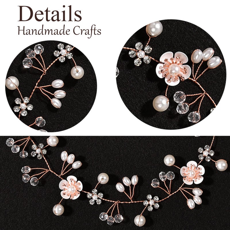 KAYZON Flower Girl Hair Accessory - Princess Headpiece with Pearl Headband for Kids, Bridal Wedding, and Women (Rose Gold) - Image 3