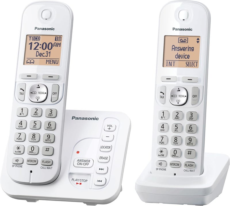 Panasonic 2 Handset Cordless Phone with Digital Answering System and Caller ID Expandable Up to 6 Handsets White  Two Handsets with Call Block DECT 60 Model KXTG7122SK - Image 1