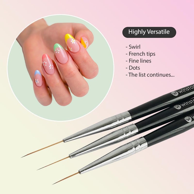Winstonia Striping Nail Art Brushes for Long Lines, Details, Fine Designs. 3 pcs Striper Brushes with Caps - AMAZING TRIO - Image 2