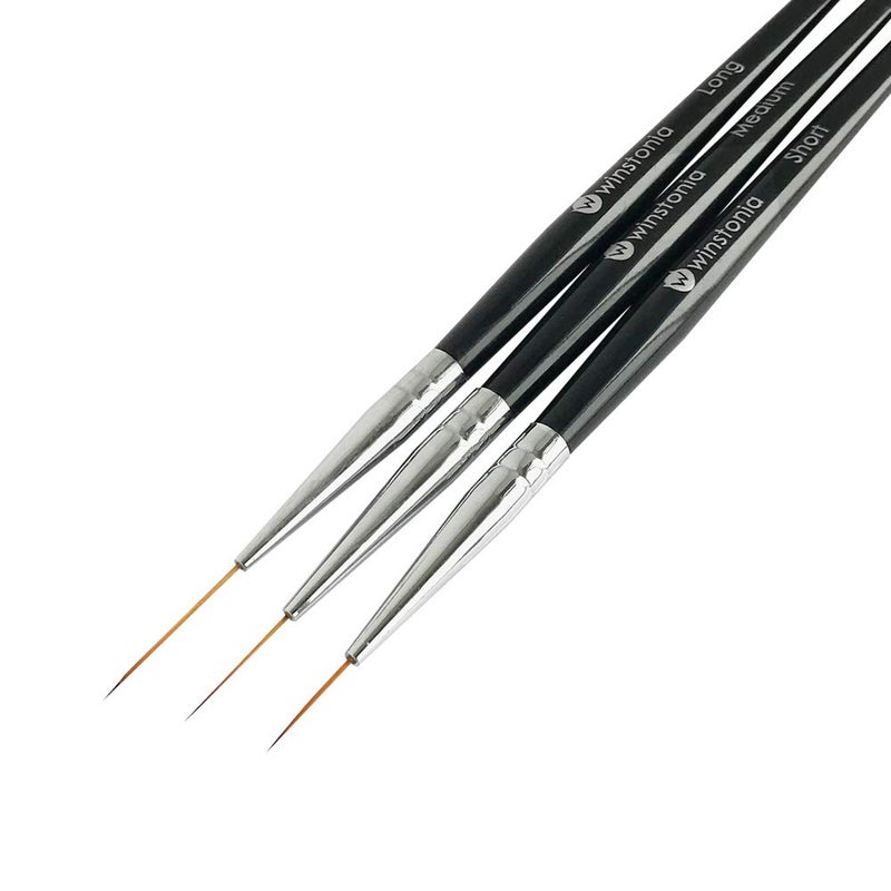 Winstonia Striping Nail Art Brushes for Long Lines, Details, Fine Designs. 3 pcs Striper Brushes with Caps - AMAZING TRIO - Image 1