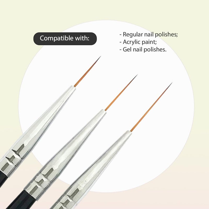 Winstonia Striping Nail Art Brushes for Long Lines, Details, Fine Designs. 3 pcs Striper Brushes with Caps - AMAZING TRIO - Image 4