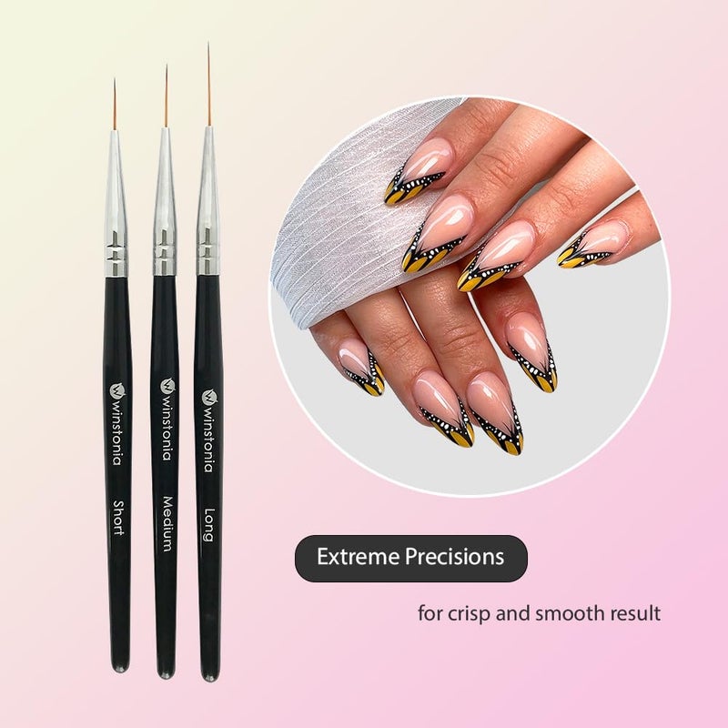 Winstonia Striping Nail Art Brushes for Long Lines, Details, Fine Designs. 3 pcs Striper Brushes with Caps - AMAZING TRIO - Image 3