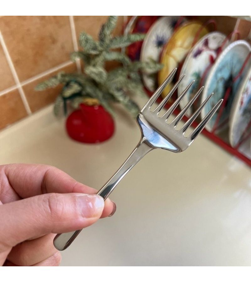 Multi Use Kitchen Fork 6 Tine Stainless Steel Flatware Frosted for Tossing Salad Serving Pasta Mirror Silvery - Image 5