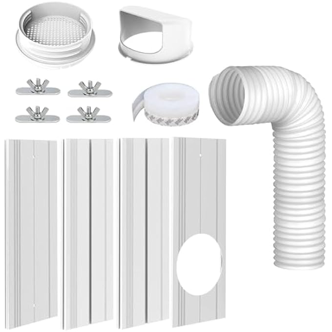 Portable Air Conditioner Window Kit With 5.9" Anti-Clockwise Exhaust Hose, Mobile A/C Unit Window Vent Seal Kit With 4 Adjustable Seamless Seal Plates For Vertical/Horizontal Sliding Window - Image 2