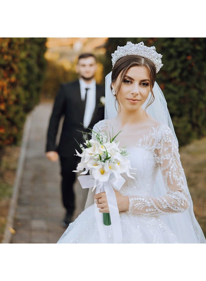 Eforcase Wedding Bouquets for Bride Bridesmaid, White Calla Lily Rose Artificial Flowers Bridal Holding Flowers for Wedding Church Ceremony Home Decoration - Image 3