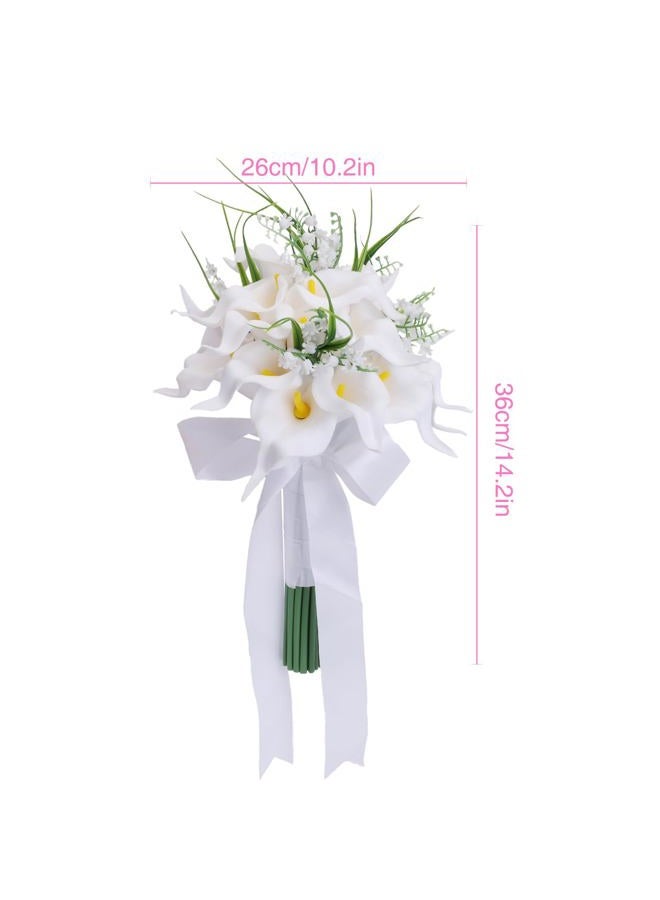Eforcase Wedding Bouquets for Bride Bridesmaid, White Calla Lily Rose Artificial Flowers Bridal Holding Flowers for Wedding Church Ceremony Home Decoration - Image 2
