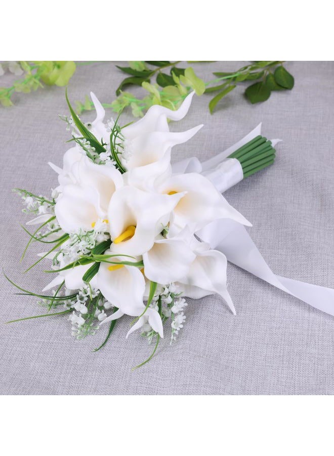 Eforcase Wedding Bouquets for Bride Bridesmaid, White Calla Lily Rose Artificial Flowers Bridal Holding Flowers for Wedding Church Ceremony Home Decoration - Image 5