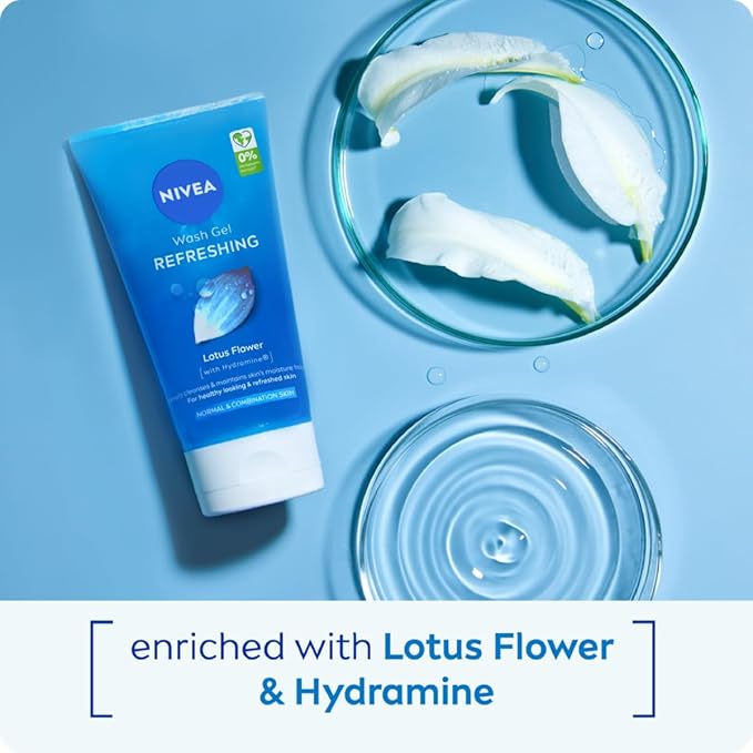 Nivea جل غسيل الوجه المنعش من نيفيا 150 مل مع زهرة اللوتس وهيدرامين ينظف بعمق ويزيل الشوائب تركيبة منعشة للعناية بالبشرة عبوة من 6 - Image 2