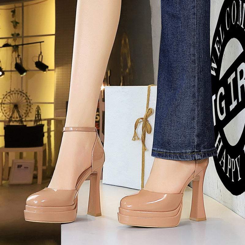 9273 Hollow Toe-Toe Sandals For Women, Round-Toe Buckle Cut Out Women'S Shoes, Thick Heels, Double-Layer Waterproof Platform High Heels - Image 3