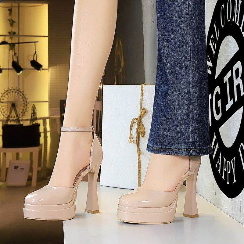 9273 Hollow Toe-Toe Sandals For Women, Round-Toe Buckle Cut Out Women'S Shoes, Thick Heels, Double-Layer Waterproof Platform High Heels - Image 4