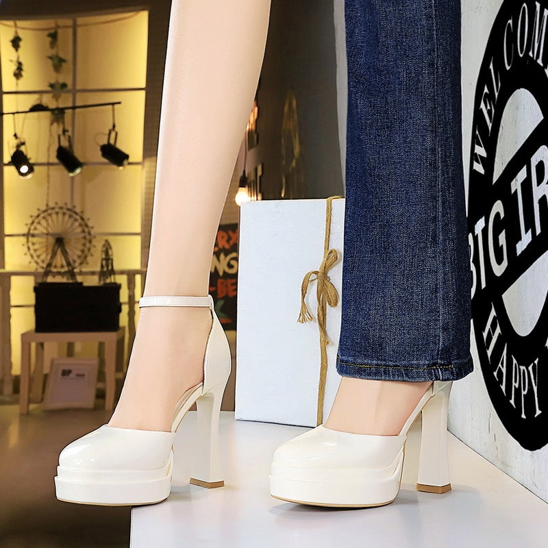9273 Hollow Toe-Toe Sandals For Women, Round-Toe Buckle Cut Out Women'S Shoes, Thick Heels, Double-Layer Waterproof Platform High Heels - Image 5