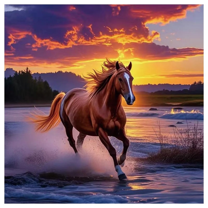 Kulvci Diamond Painting Kits for Adults, Horse Round Full Drill Diamond Art Kits, 5D DIY Diamonds Crafts for Home Wall Decoration Gifts 12Ã—12inch - Image 1