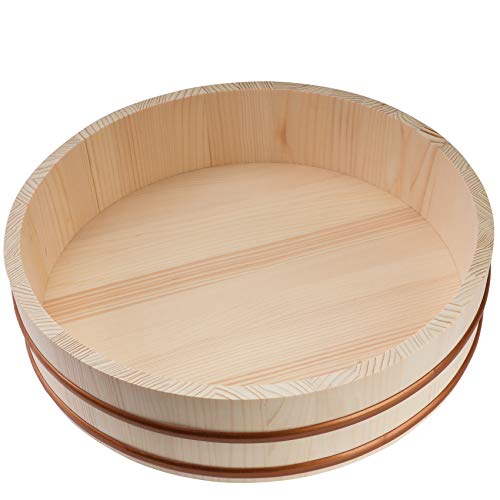 Kichgather Wooden Sushi Rice Bowl with Lid Hangiri Sushi Oke Sushi Rice Mixing Tub (13 “ with lid) - Image 2