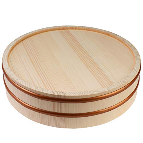 Kichgather Wooden Sushi Rice Bowl with Lid Hangiri Sushi Oke Sushi Rice Mixing Tub (13 “ with lid) - Image 3