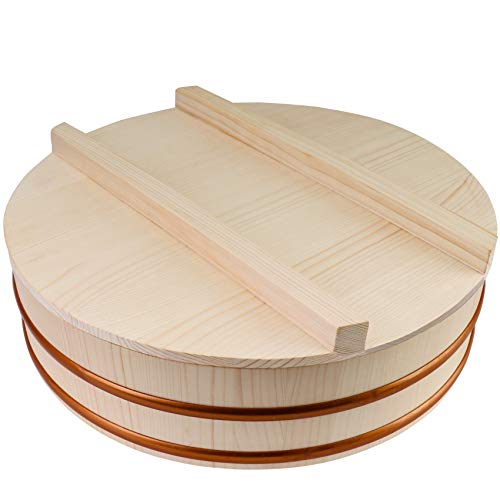 Kichgather Wooden Sushi Rice Bowl with Lid Hangiri Sushi Oke Sushi Rice Mixing Tub (13 “ with lid) - Image 4