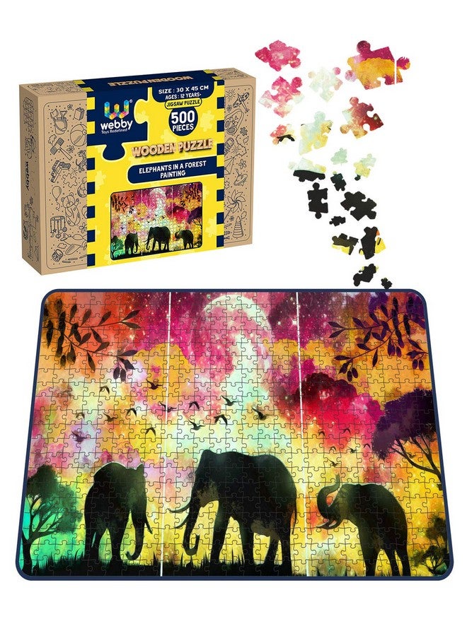 Webby Kid Elephants in A Forest Painting Wooden Jigsaw Puzzle, 500 Pieces - Image 2