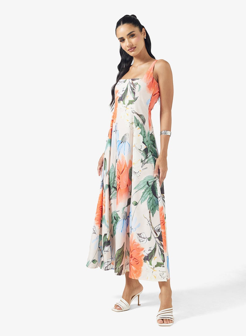 Ginger Square Neck Floral A Line Dress - Image 4