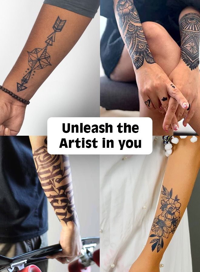 Le Inka Freehand Pro Kit Premium Temporary Tattoo Kit for Men & Women | Easy, Long Lasting & Waterproof | Semi- Permanent with Ultimate fruit-based Formula & 6 DIY Mini Stencils | Lasts up to 2 weeks