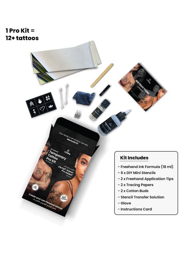 Le Inka Freehand Pro Kit Premium Temporary Tattoo Kit for Men & Women | Easy, Long Lasting & Waterproof | Semi- Permanent with Ultimate fruit-based Formula & 6 DIY Mini Stencils | Lasts up to 2 weeks