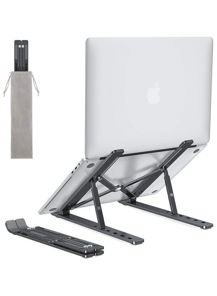 OMAKSS Laptop Stand for Desk, Adjustable Laptop Riser Foldable Portable Laptop Holder, Ventilated Cooling Notebook Stand for MacBook Pro Air, Lenovo, Dell, HP, Laptops,Tablet Black - Image 1