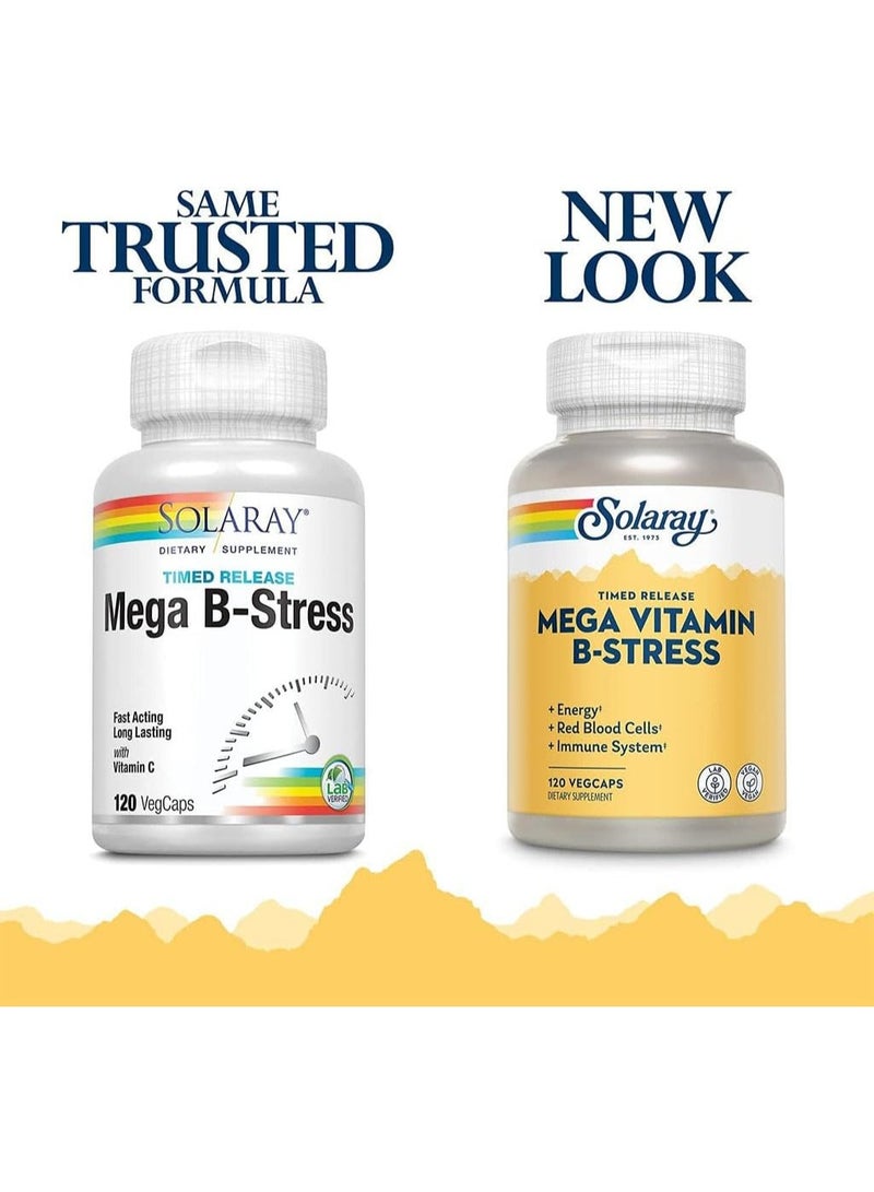 ميجا فيتامين ب للإجهاد، ١٢٠ كبسولة نباتية - مركب ب مُطلق مؤقتًا مع فيتامين سي لدعم الإجهاد والطاقة - Image 3