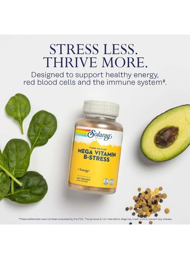 ميجا فيتامين ب للإجهاد، ١٢٠ كبسولة نباتية - مركب ب مُطلق مؤقتًا مع فيتامين سي لدعم الإجهاد والطاقة - Image 5