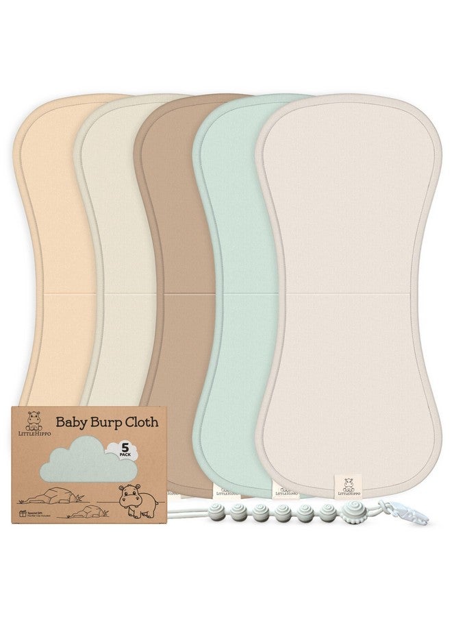 LittleHippo Baby Burp Cloth, 100% Organic Cotton, 5 Pack w/Pacifier Clip, Gift Box, Extra Absorbent & Soft, Boys & Girls, Baby Essentials Large Burping Cloths for Newborn Registry, 21"x10" - Image 1