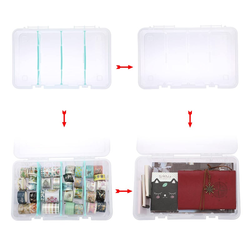 BTSKY Clear Plastic Dividing Storage Box with 4 Compartments Adjustable Storage Bin with Lid Plastic Craft Storage Container Multipurpose Sewing Box Art Supply Organizer, 13.3x8.1x3.4 Inches - Image 3