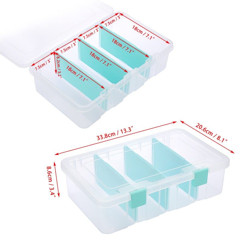 BTSKY Clear Plastic Dividing Storage Box with 4 Compartments Adjustable Storage Bin with Lid Plastic Craft Storage Container Multipurpose Sewing Box Art Supply Organizer, 13.3x8.1x3.4 Inches - Image 4
