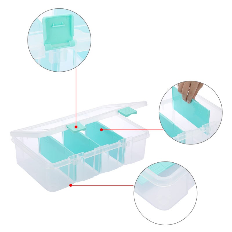 BTSKY Clear Plastic Dividing Storage Box with 4 Compartments Adjustable Storage Bin with Lid Plastic Craft Storage Container Multipurpose Sewing Box Art Supply Organizer, 13.3x8.1x3.4 Inches - Image 5