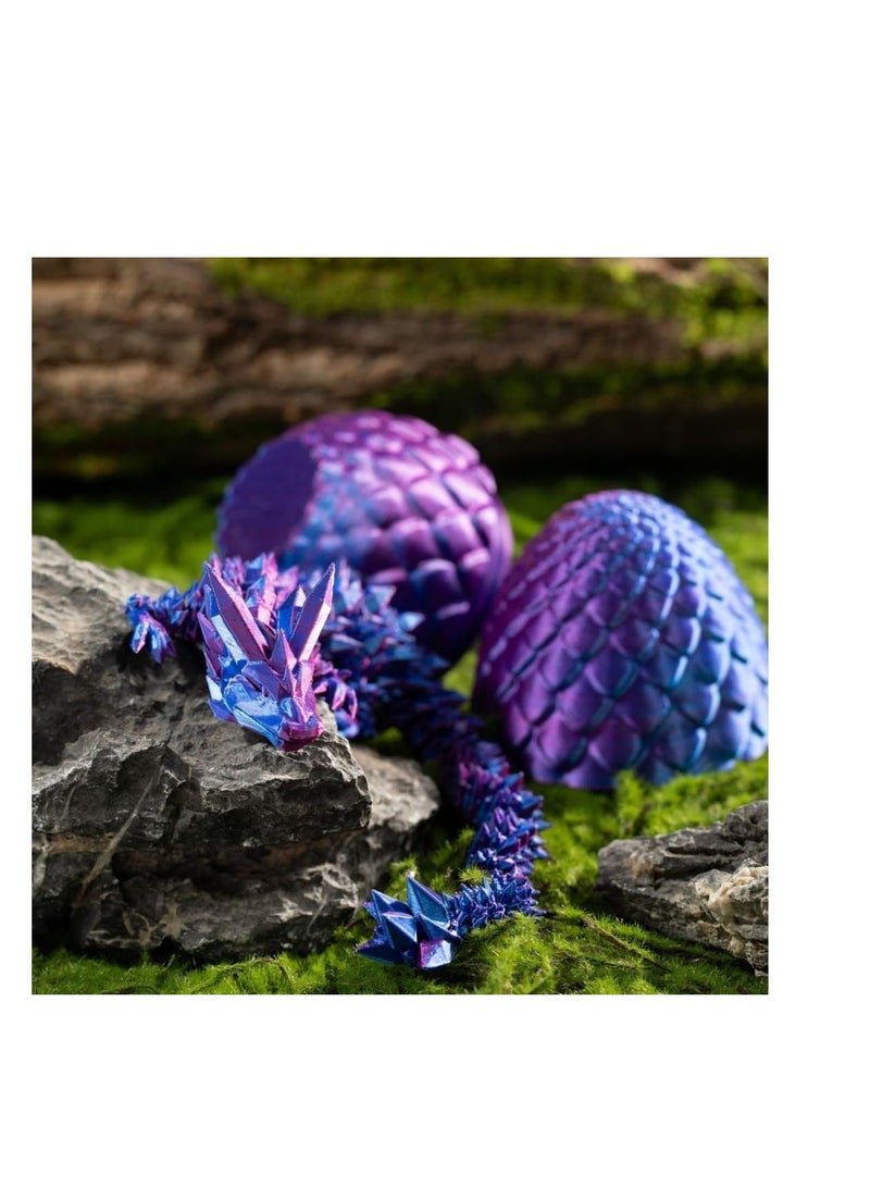 3D Printed Dragon in Egg, Full Articulated Dragon Crystal Dragon with Dragon Egg, Home Office Decor Executive Desk Toys, Adults Fidget Toys for ADHD - Image 3
