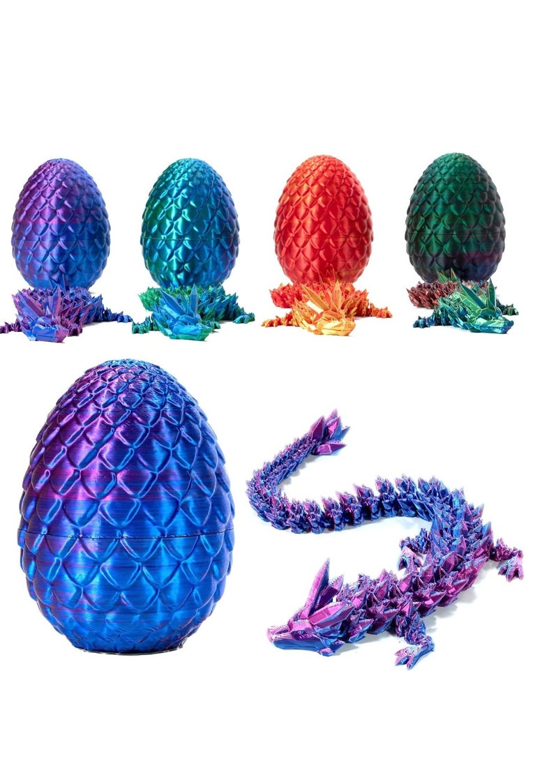 3D Printed Dragon in Egg, Full Articulated Dragon Crystal Dragon with Dragon Egg, Home Office Decor Executive Desk Toys, Adults Fidget Toys for ADHD - Image 1
