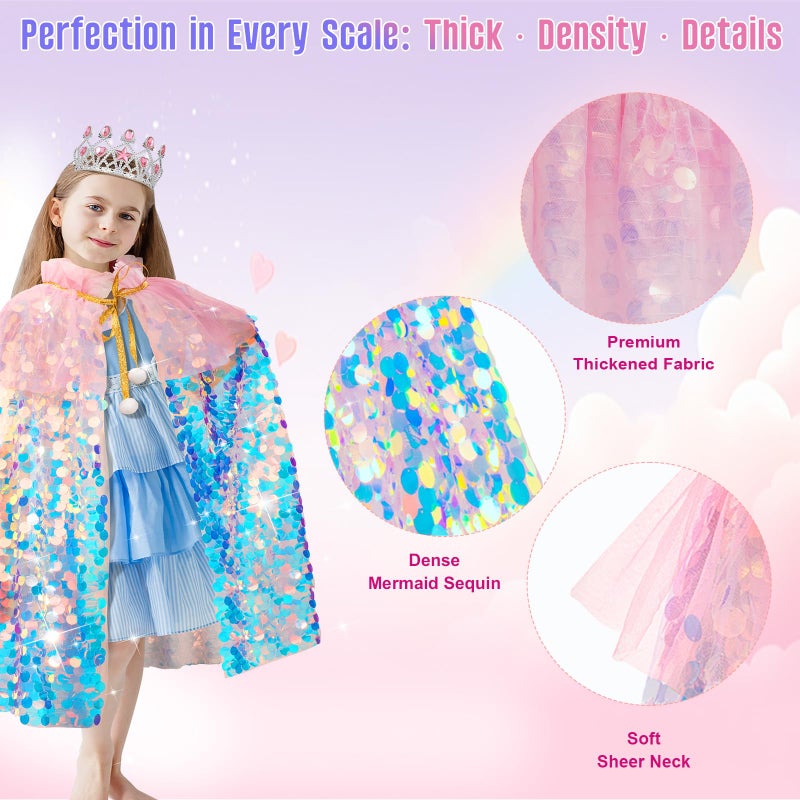 Meland Princess Dress Up for Girls 3-8, 11Pcs Mermaid Cape with Crown, Dress Up Clothes Birthday Gift Toys for Girls Toddlers - Image 5