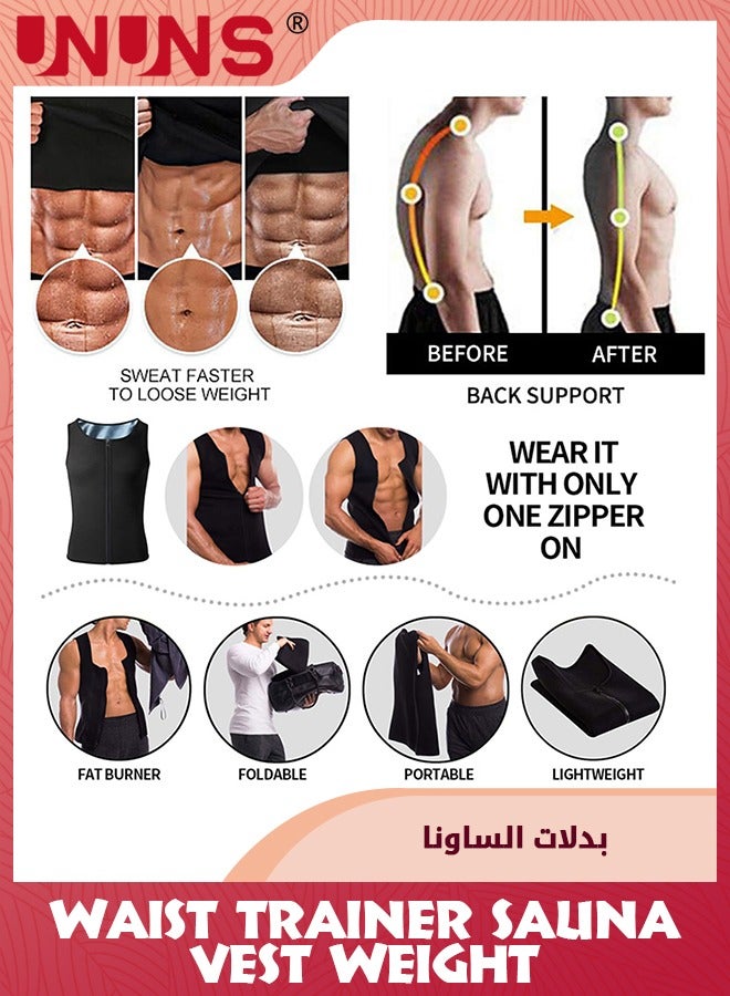 UNUNS Men Sauna Vest,Hot Sweat Waist Trainer Corset,Compress Zipper Vest,Sleeveless Compression Shirt Corset Protection Tank Tops,Men Body Shaper Slimmer,Gym Slimming Undershirts-Black L/XL - Image 3